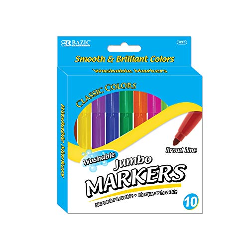 BAZIC 10 Classic Colors Broad Line Jumbo Watercolor Markers