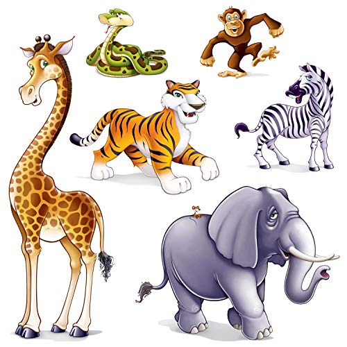 Beistle 6 Piece Plastic Jungle Theme Safari Animal Photo Backdrops for Birthday Party Supplies, 17‚Äù ‚Äì 64‚Äù, Multicolored