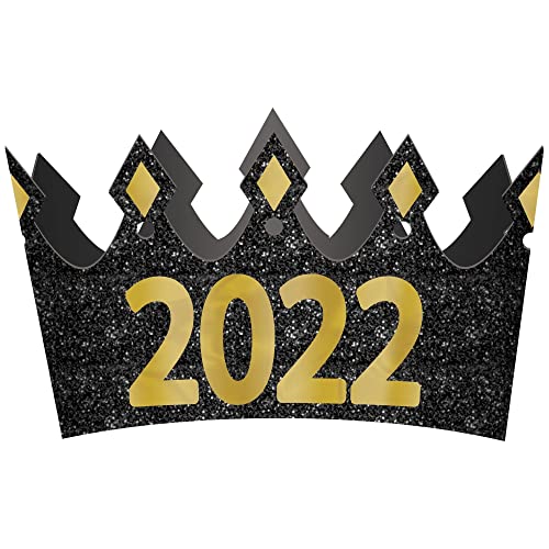 Amscan 2022 Glitter Foam Crown- 4 1/2" | Black and Gold -1 Pc