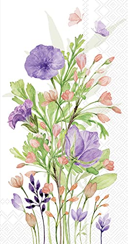 Boston International IHR Ideal Home Range 3-Ply Paper Napkins Floral Spring Easter Summer Designs, 16-Count Guest Size, Purple Florals