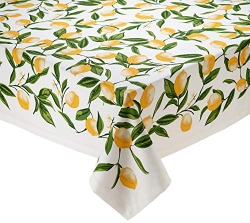 DII Design Imports Lemon Bliss Table Linens, 52-Inch by 52-Inch Square Tablecloth, Lemon Bliss Printed