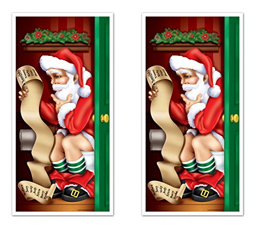 Beistle Santa Claus Restroom Door Covers 2 Piece Christmas Decorations Winter Party Supplies, 30" x 5&