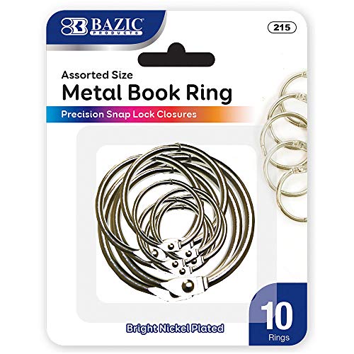 BAZIC Loose Leaf Binder Ring, Assorted Sizes (3/4", 1 1/4", 2"), Book Rings Binder Rings, Nickel Plated Steel Metal Ring (10/Pack), 1-Pack