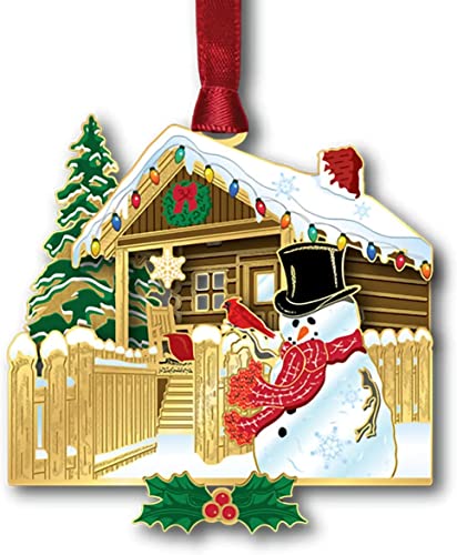 Beacon Design Holiday Log Cabin Ornament with Red Cardinal Snowman, Tree Decoration for Nature Forest Retirement
