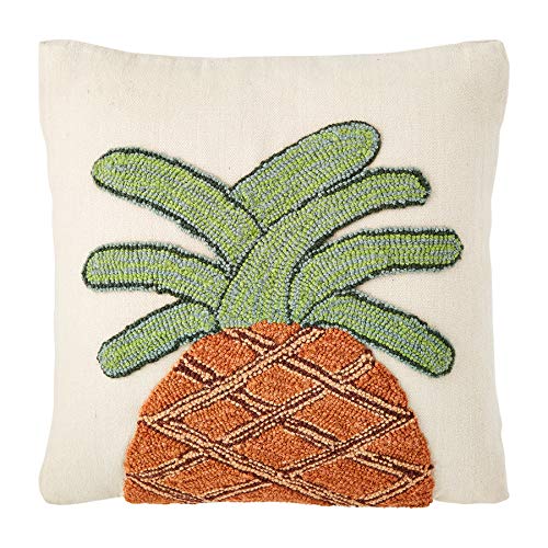 Mud Pie Canvas Hook Wool Pineapple Pillow, 18" x 18", Brown