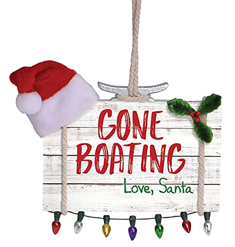 Cape Shore Christmas Sign Ornament, Gone Boating Love Santa with Lights, Holiday Tree Decoration, Home Collection