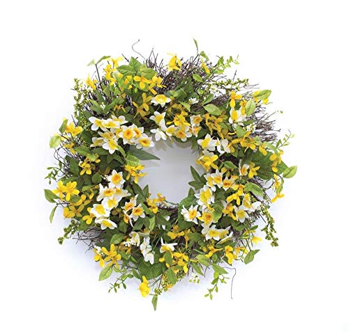 Melrose 82627 Narcissus and Forsythia Wreath, 26-inch Diameter, Polyester