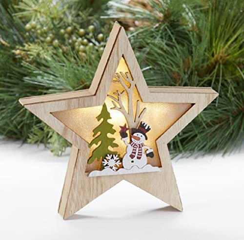 Delton LED Snowman Star, 7.3-inch Height, Wood