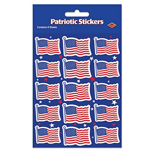 Beistle 4 Sheets Red/White/Blue Patriotic US Flag Stickers For July 4th Celebrations, Memorial Day, Stationary and Scrapbooking Supplies, United States Pride Labor Day Decorations