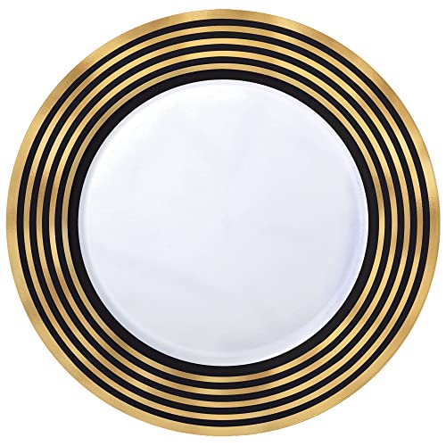 Amscan Round Plastic Plates - 7.5" | Black and Gold Stripe | Pack of 20