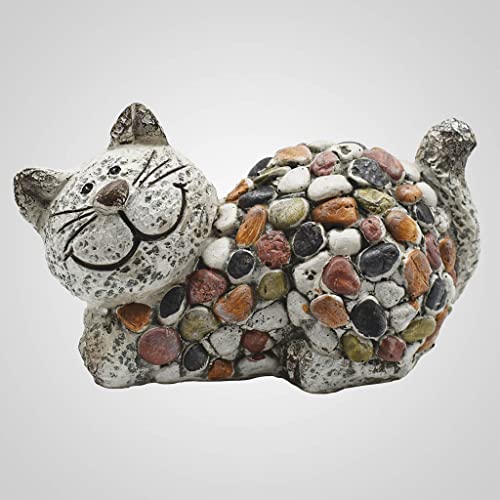 Lipco Polyresin Pebble-Stone Garden Cat Figurine, 6.5-inch Length, Outdoor Decoration
