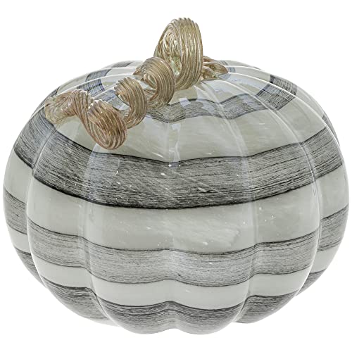 Boston International Pumpkin Fall Autumn Harvest Thanksgiving Tabletop Decorations Hand Blown Glass, Large, Black & White