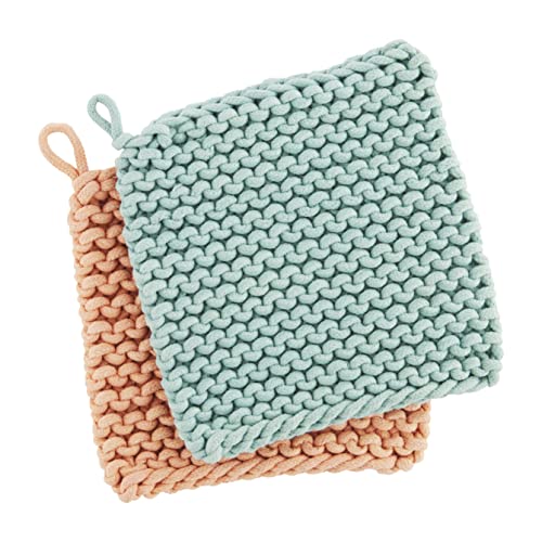 Mud Pie Pastel Crochet Pot Holder Set, 8" x 8", Pink