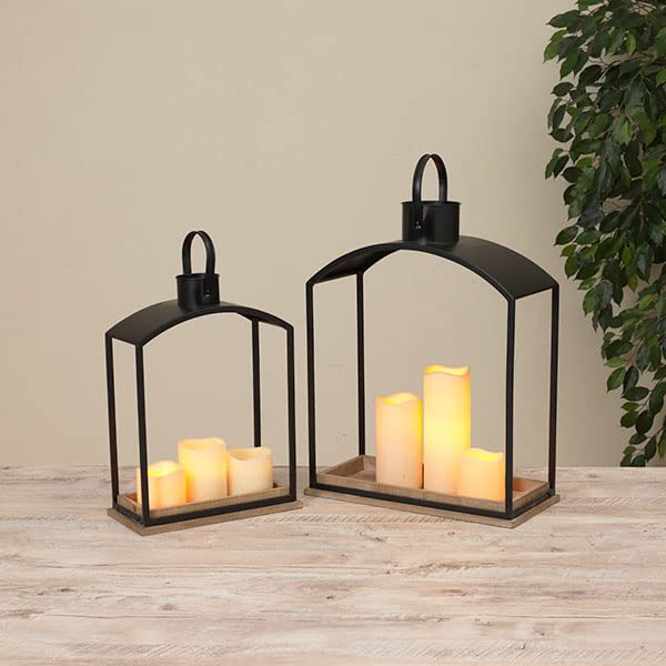 Gerson International Wood and Metal Candle Lanterns, Set of 2, 21.4-Inches Tall