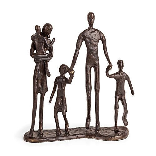 Danya B. Family of Five Sand Casted Metal Sculpture in a Beautiful Bronze Finish Bottom-Lined with Velveteen, Home Decor Gift for Parents, Grandparents from Kid(s)