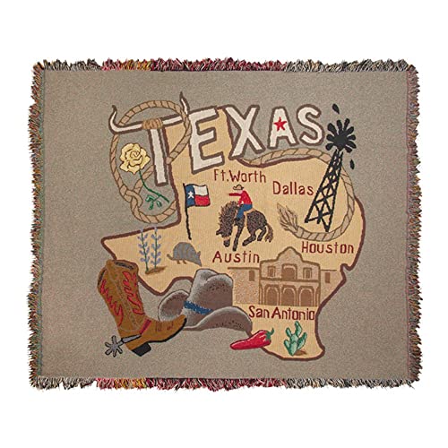 Manual State to State Texas Tapestry Throw, 60" x 50", Multicolor