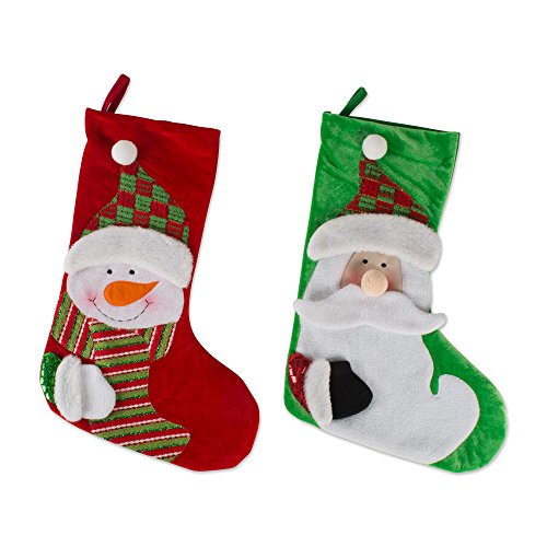 DII Design Festive Fun Decorative Holiday Collection, Christmas Stocking Set, Santa and Snowman, 2 Piece