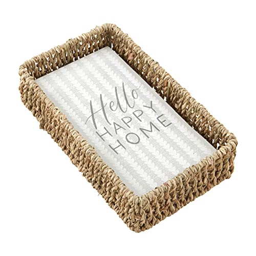 Mud Pie Hello Guest Towel And Basket Set, 8 1/2-inch