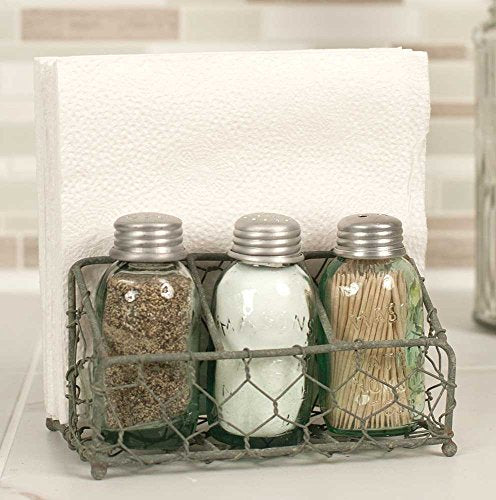 CTW Chicken Wire Salt Pepper and Napkin Caddy Barn Roof