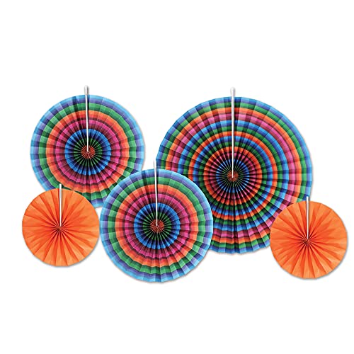 Beistle Colorful Fiesta Decorative Paper Fans, Multicolor - 5pcs