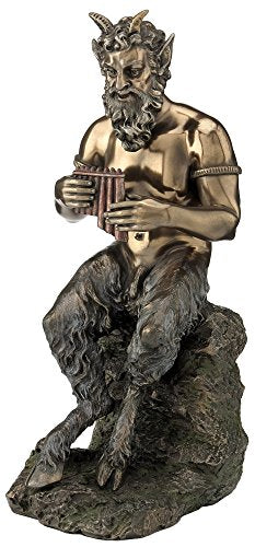 Unicorn Studio US 9.75" Pan Sitting on The Rock Playing A Flute Cold Cast Bronze Statue