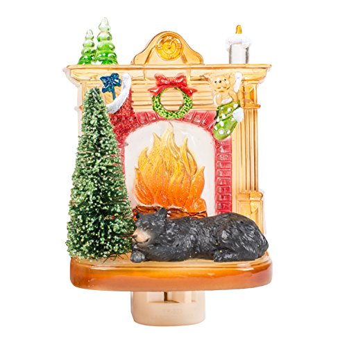 Roman Sleeping Winter Bear by Fireplace 6 x 4 Inch Plastic Swivel Base Wall Plug In Night Light