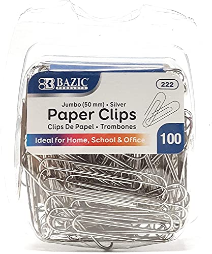 BAZIC Jumbo Paper Clip, 50 mm, Silver, 100 Per Pack - 1 Pack