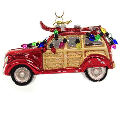 Kurt Adler 5-inch Noble Gems Glass Car with Christmas Lights Hanging Ornament