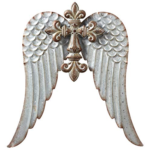 Ganz Diva At Home Set of 3 Distressed White and Brown Large Religious Cross with Holly Wings Wall Decor 17"