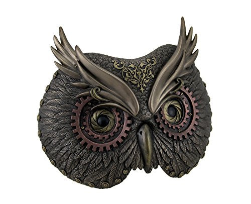 Unicorn Studio Resin Decorative Plaques Metallic Bronze Steampunk Owl Head Wall Mask 8.5 X 6.75 X 3.5 Inches Bronze