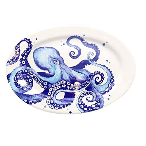 DEI 11258 Ceramic Platter, 16.0 x 11.25 x 1.25, Blue/White
