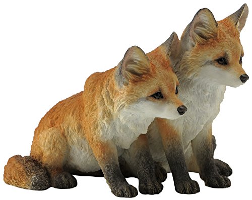 Unicorn Studio 5.5 Inch Two Fox Pups Decorative Statue Figurine, Orange and White