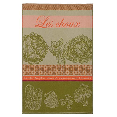 Coucke French Cotton Jacquard and Honeycomb Weave Towel, Choux (Cabbage), 20 by 30 Inches, Green