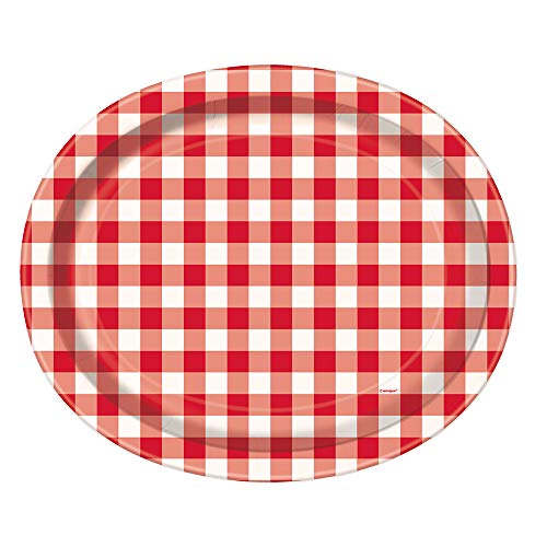 Unique Industries Red Gingham Oval Paper Plates - 8 Pcs