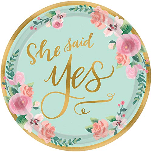 Amscan She said Yes Mint Metallic Round Paper Plates-8pc