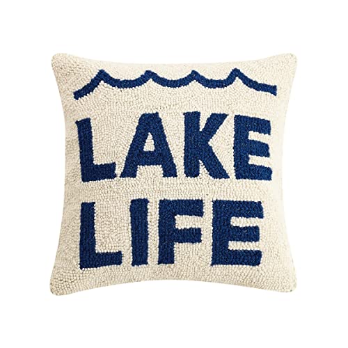 Peking Handicraft 30TG292C14SQ Poly Filled Hook Throw Pillow, Wool and Cotton (Lake Life, 14-inch Square)