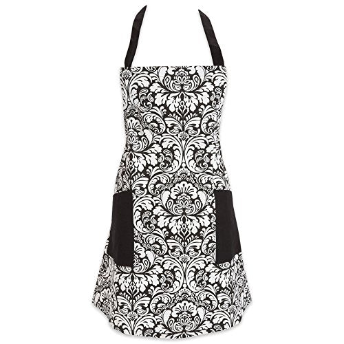 DII Design Damask Kitchen Collection Apron, 37.5 x 29, Black