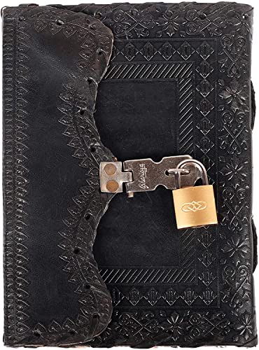 TUZECH Leather Journal for Men and Women Leather Diary to Write Poems,Sketchbook, Record Keeping Notebook Personal Memoir with Lock and Key - Unlined (Black, 7 Inches)