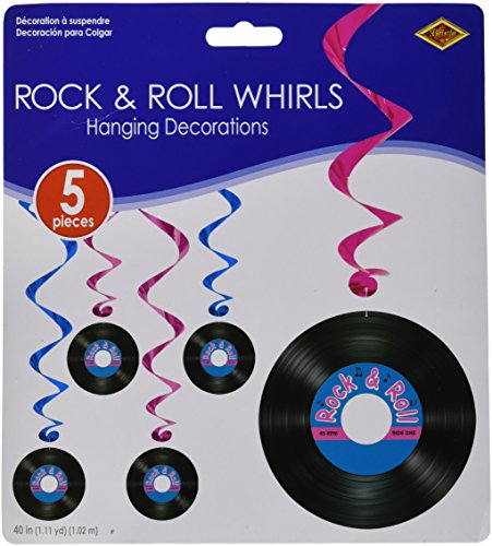Beistle Rock and Roll Record Whirls Package of 5, Multi-colored, One Size