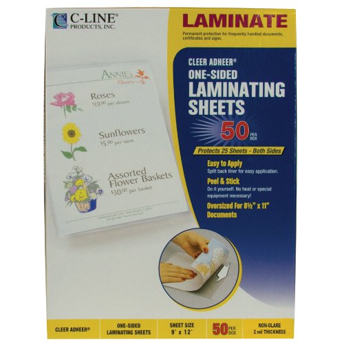 C-Line Heavyweight Cleer Adheer Laminating Film Sheets, Non-Glare, 9 x 12 Inches, 50 per Box (65004)