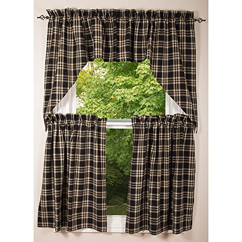 Richman Black Gray and Cream Plaid 72"x 36" Cotton Lined Curtain Swag by Home Collections by Raghu