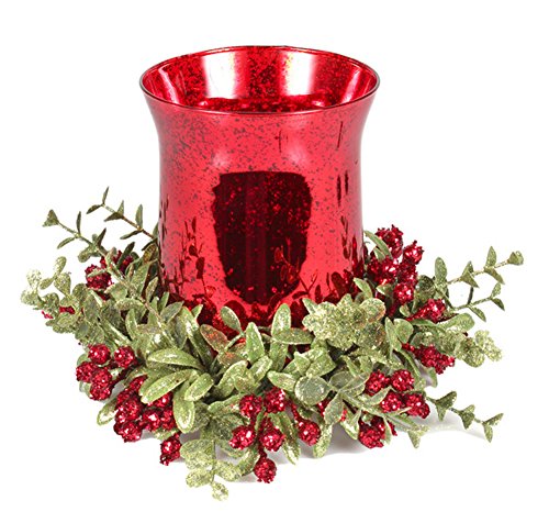 Ganz Kissing Krystals 8 Inch Mistletoe Floral Red Tea Light Glass Candle Holder Set