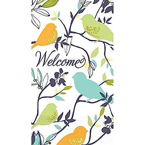 Amscan Welcome Birds Disposable 2 Ply Eco Paper Guest Towels Tableware (16 Piece), 8" x 4.5", Pastel