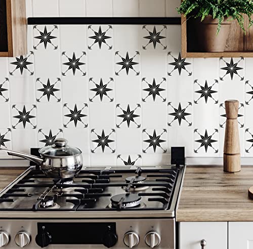 Tile Stickers by Mi Alma 24 pcs Talavera Wall Stencils Wall Stickers Peel and Stick Easy Application ‚Äì Ideal for Bathroom, Kitchen Wall Tile Decals (Star Tile 1, 4x4 Inch)