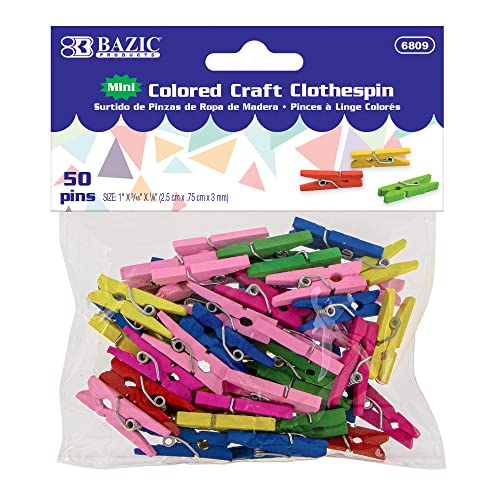 BAZIC Clothes Pin Mini 1", Colored Wood Clothespins, Non Toxic Wooden Photo Clips for Art Craft Decor (50/Pack), 1-Pack