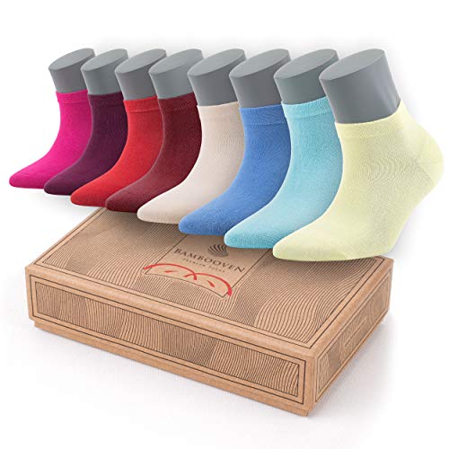Bambooven Women's Premium Bamboo Ankle Casual Socks 8 Pairs (Mixed Color) (Mixed Color -620)