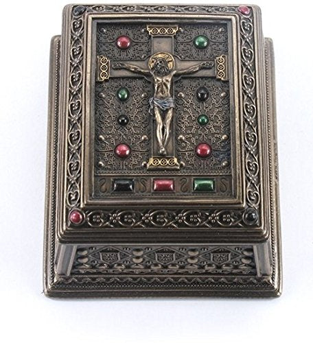 Unicorn Studio 4.13 Inch Crucifixion Square Decorative Trinket Box, Bronze Color