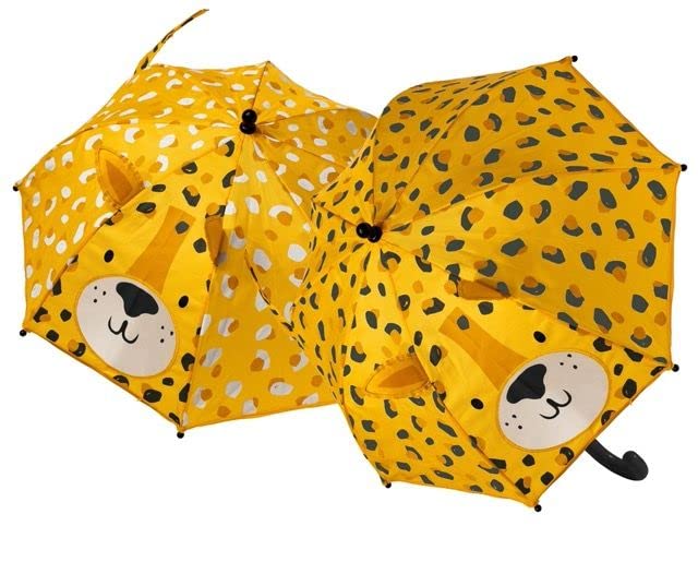 Floss & Rock 3D Colour Changing Leopard Design Kids Umbrella, 22 Inch, Yellow
