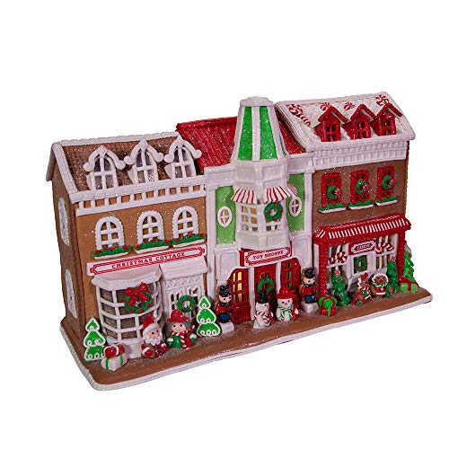 Kurt Adler Adler 10-Inch Santa Village Stores with LED Lights Gingerbread House, Multi