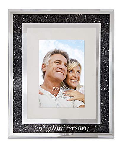 Pavilion Gift Company 85114 Glorious Occasions-25th Anniversary Black Crystal Mirrored 4x6 Picture Frame